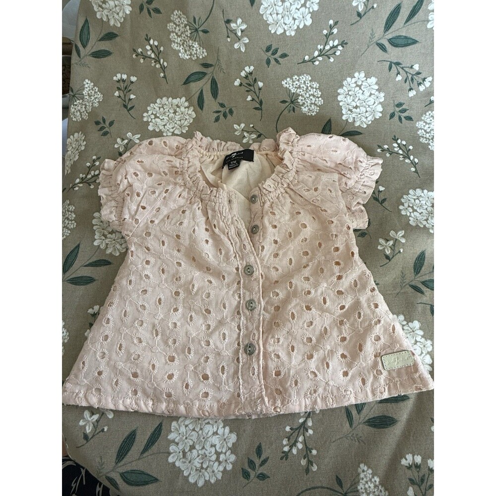 7 For All Mankind Baby Girls Pink Eyelet Button Front Top Blouse 12M